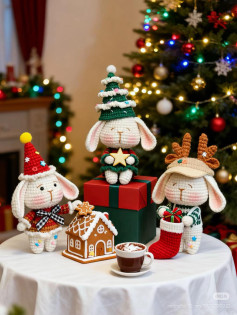 Chart miễn phí móc len Thỏ Noel và Thỏ Cây thông dễ thương