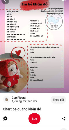 Chart móc búp bê bé quàng khăn đỏ