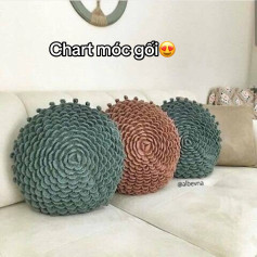 Chart móc gối hoa sen tròn màu xanh, nâu, trắng