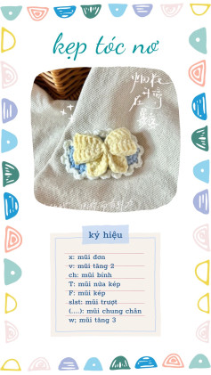 Chart móc kẹp tóc nơ màu vàng xanh pastel
