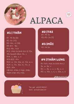 Chart móc len Alpaca dễ thương, hướng dẫn chi tiết từng phần