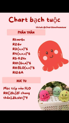 Chart móc len bạch tuộc dễ thương nhiều màu sắc