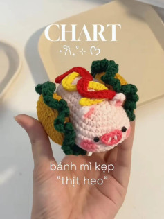 Chart móc len Bánh mì kẹp thịt heo siêu dễ thương