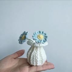 Chart Móc Len Bình Hoa Cúc Mini Màu Xanh Dương và Vàng, Hướng Dẫn Chi Tiết Từng Hàng