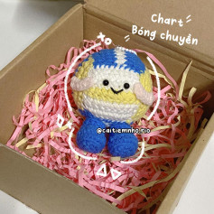Chart móc len búp bê Bóng chuyền dễ thương màu xanh vàng trắng