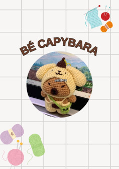 Chart móc len búp bê Capybara mặc đồ yếm và mũ