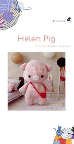 Chart móc len búp bê heo Helen Pig màu hồng