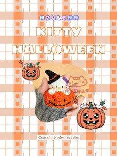 Chart móc len búp bê Kitty Halloween ngồi trên bí ngô