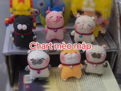 Chart móc len búp bê mèo mập dễ thương nhiều màu sắc