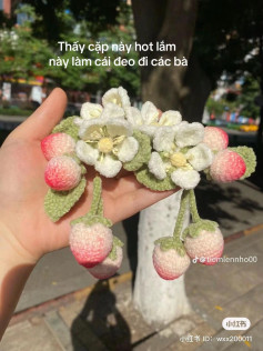 Chart móc len cặp dâu tây và hoa trắng