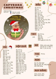 Chart móc len Capybara (chuột lang nước) phiên bản Giáng sinh và thường