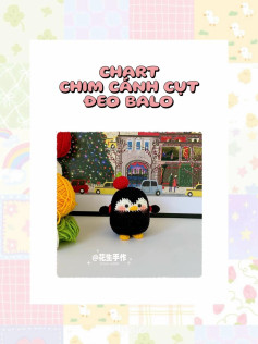 Chart móc len Chim cánh cụt đeo balo táo dễ thương