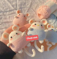 Chart móc len chuột dễ thương màu hồng xanh