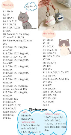 Chart móc len couple mèo xám và trắng dễ thương