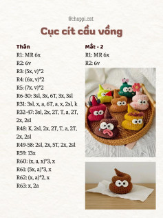 Chart móc len Cục cứt cầu vồng nhiều màu sắc dễ thương