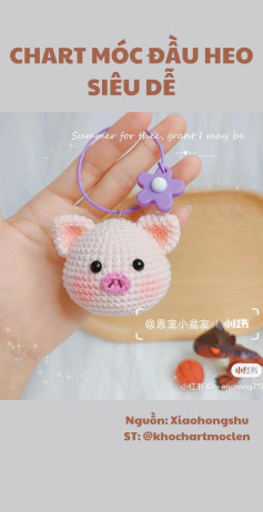Chart móc len đầu heo siêu dễ, mẫu amigurumi hồng phấn dễ thương cho người mới bắt đầu