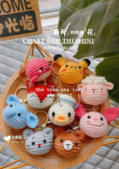 Chart móc len đầu thú mini dễ thương: chuột, gấu, Pikachu, vịt Donald