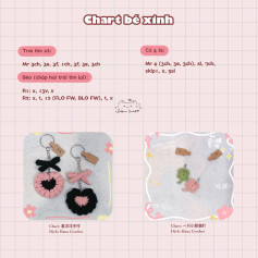 Chart móc len dễ thương: Trái tim, Cỏ 4 lá và Con mèo - Hướng dẫn chi tiết từng hàng