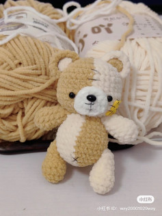 Chart Móc Len Gấu Bông Hai Màu Be Trắng Chi Tiết Từng Phần