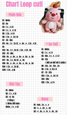 Chart Móc Len Gấu Bông Màu Hồng Cưng
