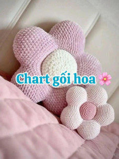 Chart móc len gối bông hoa 5 cánh màu tím hồng