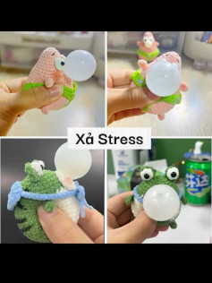 Chart móc len hình Sao biển Patrick và Ếch thổi bóng xả stress