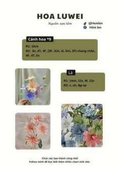 Chart móc len Hoa Luwei: Hướng dẫn chi tiết cánh hoa và lá