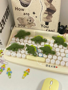 Chart móc len khủng long mini màu xanh lá dễ thương