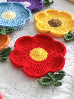 Chart Móc Len Lót Ly Hình Bông Hoa Màu Sắc