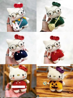 Chart móc len Mèo Hello Kitty dễ thương với nhiều trang phục và phụ kiện