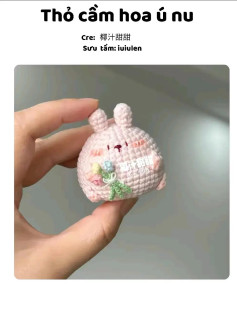 Chart móc len miễn phí Thỏ cầm hoa ú nu màu hồng dễ thương, hướng dẫn chi tiết từng hàng