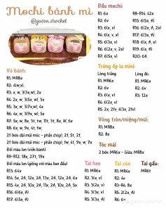 Chart móc len Mochi bánh mì dễ thương nhiều phiên bản