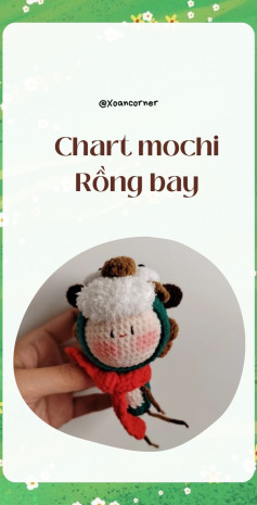 Chart móc len Mochi Rồng bay màu xanh và trắng