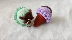 Chart móc len que kem mini xanh và tím dễ thương