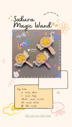 Chart móc len que phép Sakura Cardcaptor màu hồng và vàng
