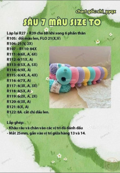 Chart móc len Sâu 7 màu Size TO - Hướng dẫn chi tiết từng hàng