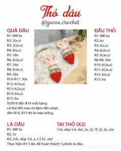 Chart móc len Thỏ dâu dễ thương - Hướng dẫn chi tiết từng bước
