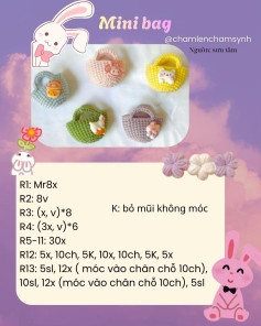 Chart móc len túi Mini và trứng ốp la mèo dễ thương