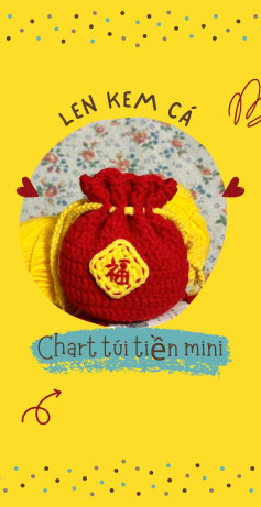 Chart móc túi tiền lì xì mini màu đỏ vàng