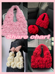 Chart móc túi xách hoa hồng 3D len lông xù