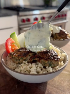 Chicken Kofta with Tzatziki and Lemon Dill Rice