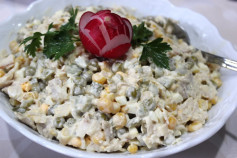Chicken Salad with Corn, Peas, and Sunkarice - Easy Homemade Recipe