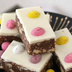 Chocolate Hedgehog Easter Slice with Mini Eggs
