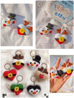 Christmas Heart Keychain Crochet Pattern: Snowman, Reindeer, Elf & Penguin