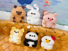 Chubby Animal Family Crochet Pattern: Rabbit, Pig, Capybara, Chicken