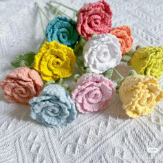 Chubby Rose Crochet Pattern: Colorful Bouquet of Handmade Yarn Flowers with Detailed Petal and Leaf Instructions