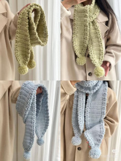 Chunky Icelandic Wool Scarf with Pom Poms - Crochet Pattern