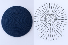 Circular Blue Crochet Base and Brown Cap Flat Charts with Symbols