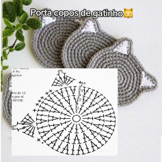 Coleção Gráficos de Crochê: Porta Copos Gatinho, Chaveiro Abacate e Flor Pequena