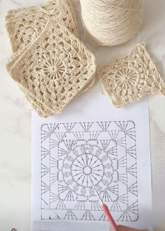 Collection of Crochet Flat Charts: Berries Square, Daisy Square, and Center Motif Patterns